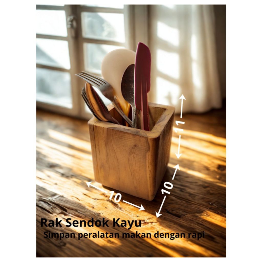 KERAJINAN KAYU Rak Sendok Garpu Aesthetic Handmade Serbaguna - Tempat Pensil Skat Kayu MinimalisRAK 