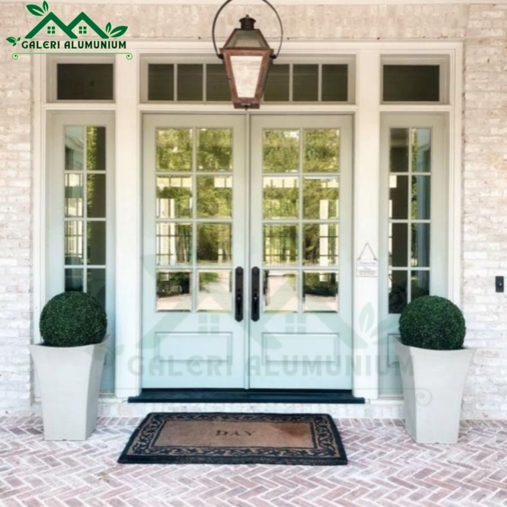 pintu utama kupu kupu alumunium full set kusen dan jendela kanan dan kiri ( sesuai gambar ) lengkap 