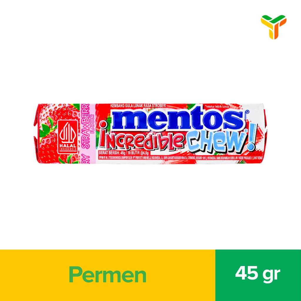 Mentos Incredible Chew Strawbery 45 Gram