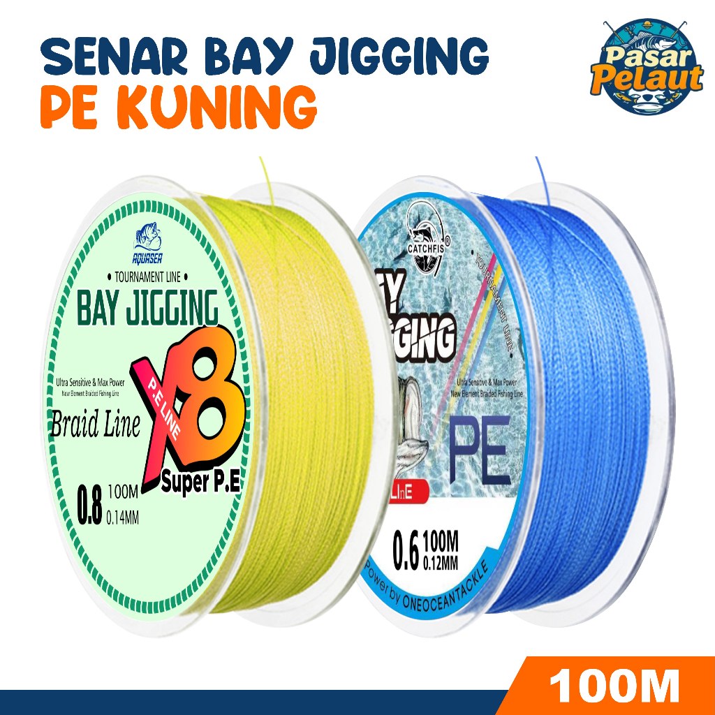PASAR PELAUT Senar Pancing PE Premium Bay Jigging X8 Kuning & Bay Jigging X4 Biru 100M Super Kuat
