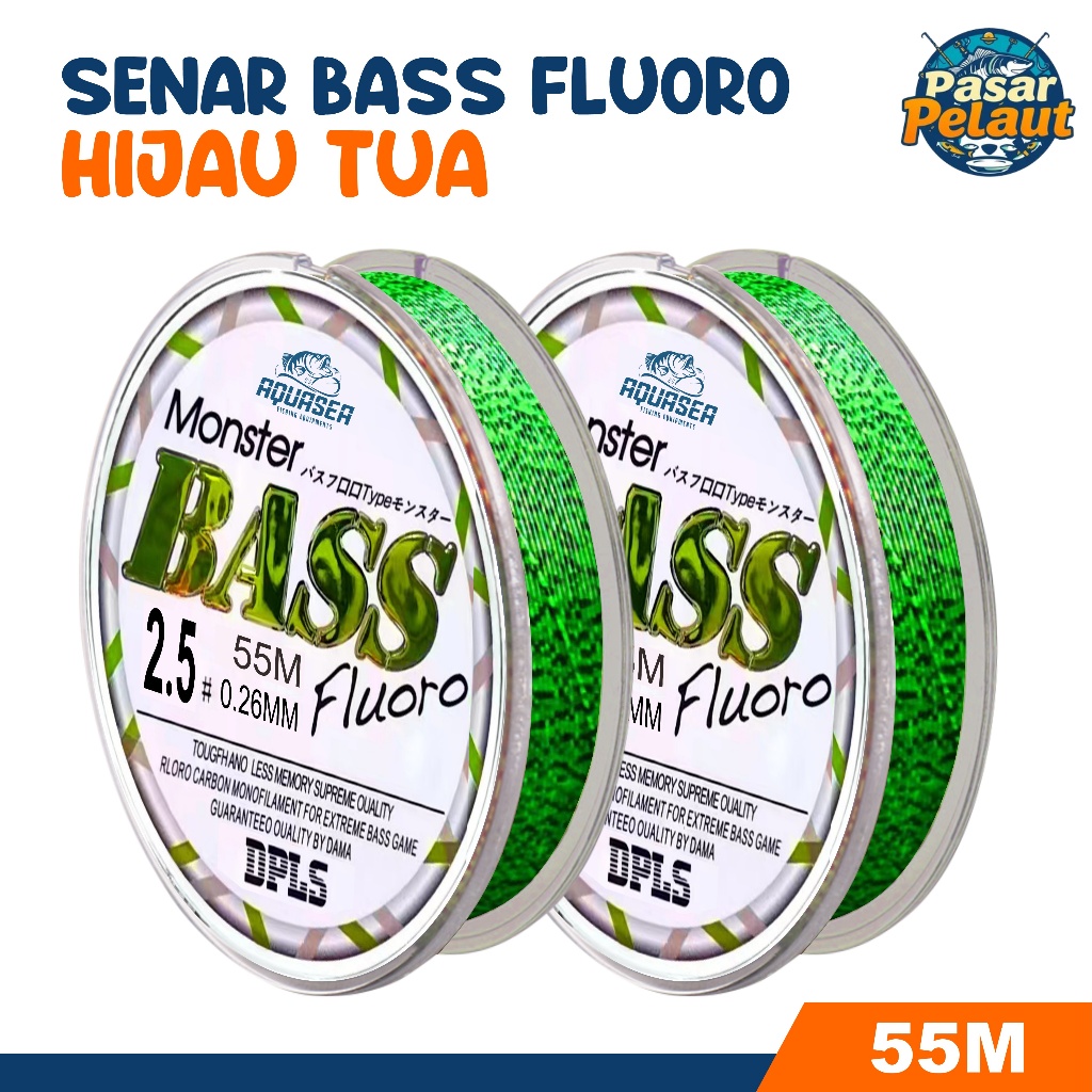PASAR PELAUT Tali Pancing  Bass FLUOROCARBON 55M Warna Hijau Senar Pancing Fishing Line Sangat kuat