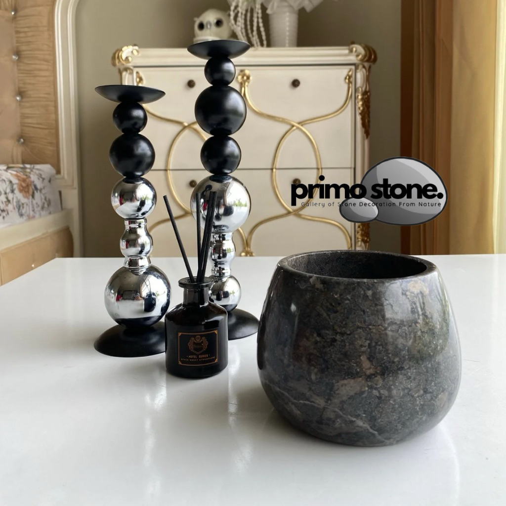 KERAJINAN CANDLE JAR MARMER HITAM BISA DIKIRIM KE SELURUH INDONESIA MARMER ASLI