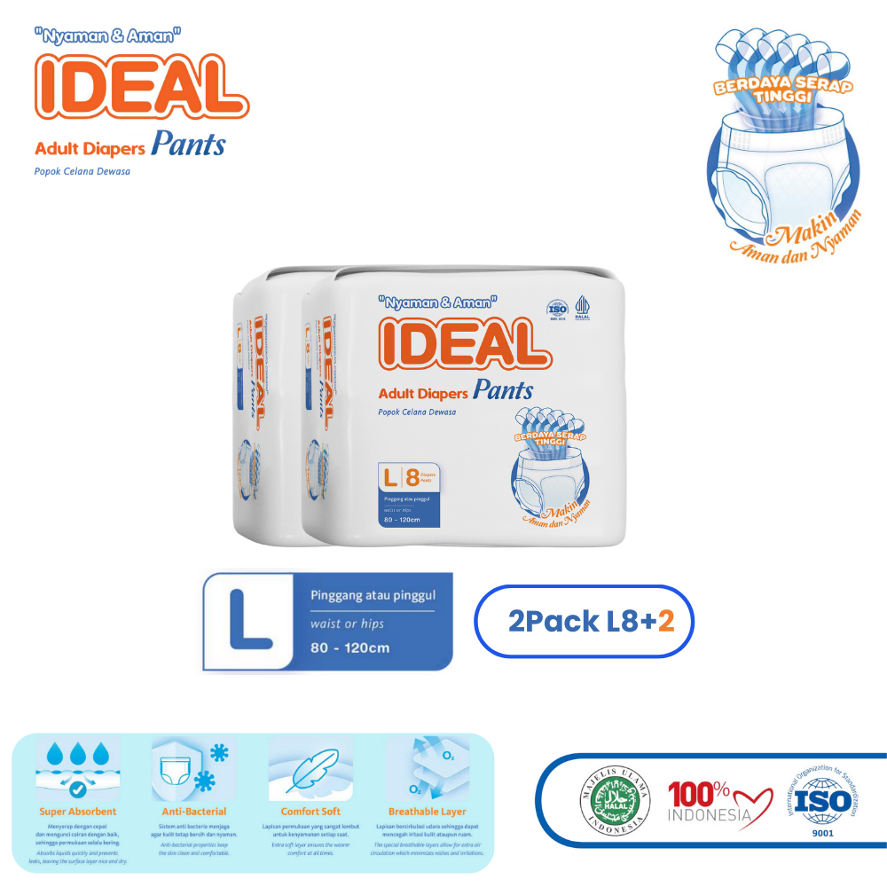 (2 PACK) IDEAL popok dewasa tipe celana size L8+2 Nyaman, anti Ruam, Anti bocor