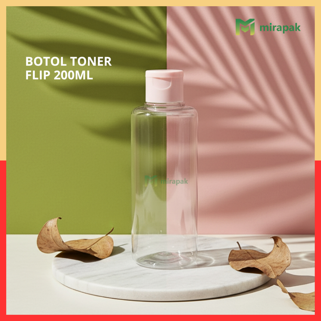 BOTOL TONER 200ML BENING CLEAR BULAT TABUNG PET PLASTIK TEBAL  - TUTUP FLIPTOP PINK - BOTOL KOSONG T