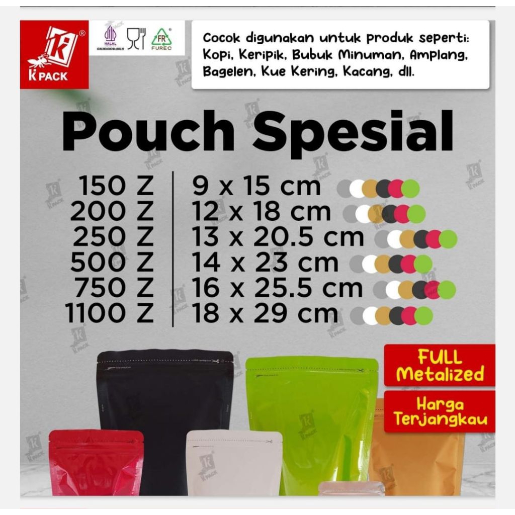 1 pack isi 100pcs KPACK 250Z STANDING POUCH SPESIAL HITAM PUTIH HIJAU MERAH SILVER GOLD EMAS 250Z ME
