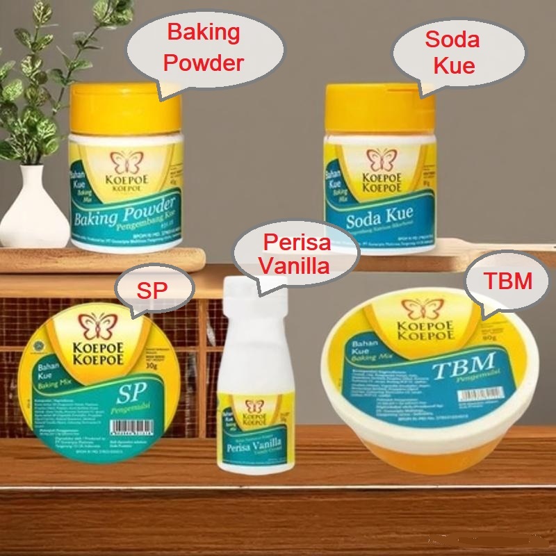 KOEPOE Koepoe TBM, BAKING Powder, SODA KUE, SP, VANILI VANILLA, Tartar kupu-kupu bahan kue