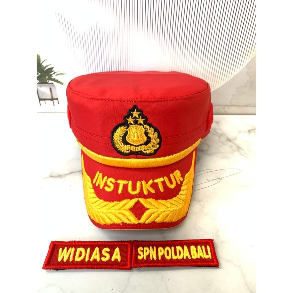 PIlKEP PAMEN SPN MERAH INSTRUKTUR KOMANDO FULL KAIN HALUS LIDAH TOPI DOUBLE LIST KUNING + CUSTOM BOR