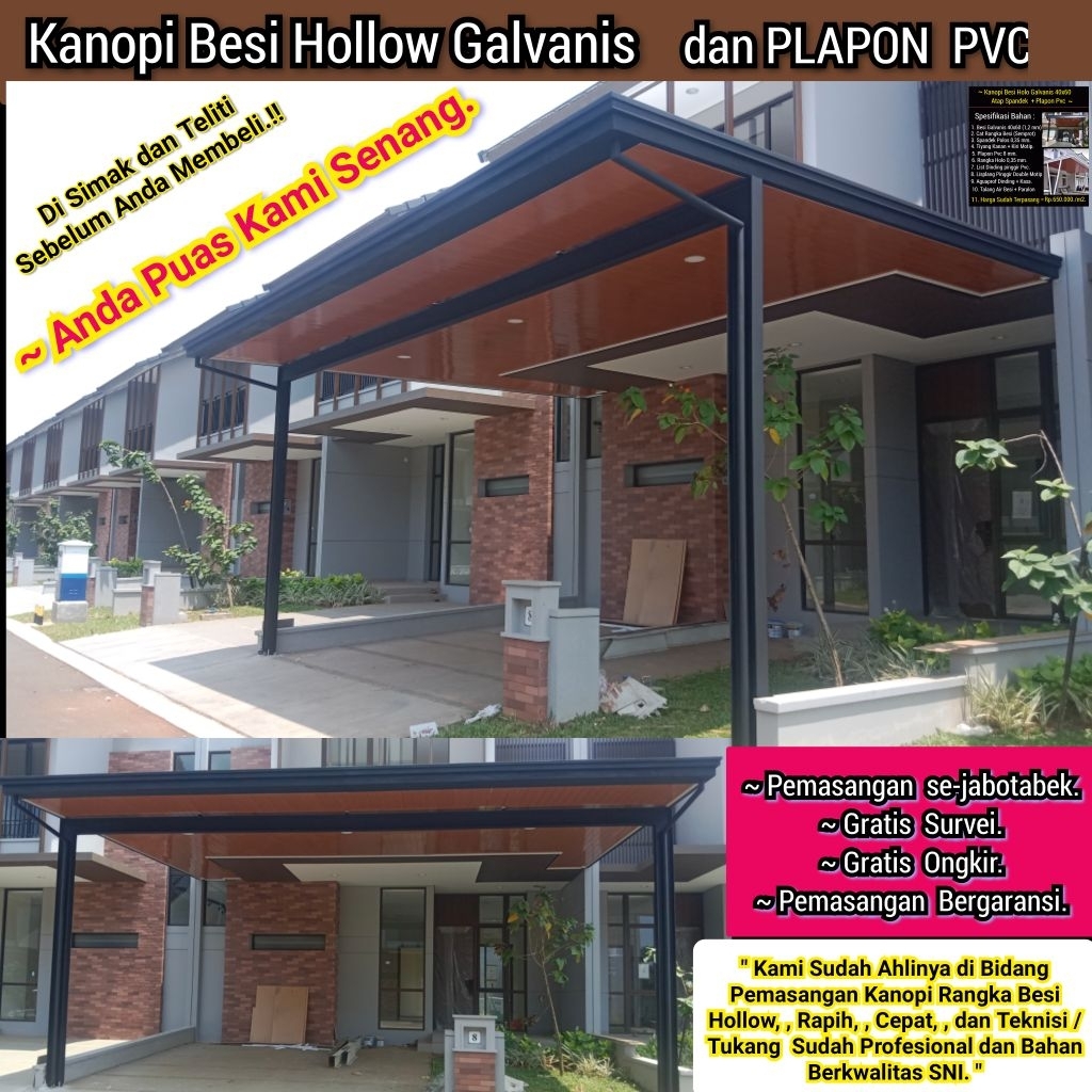 kanopi besi hollow galvanis dan plapon pvc