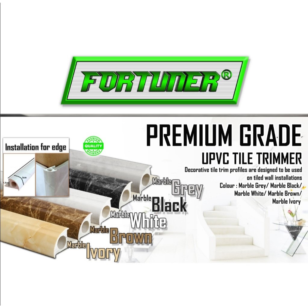 Tile Trimmer uPVC Marble Untuk Sudut Granit Geranit Kuku Macan Trim Corner Kramik Bon Bon 125cm