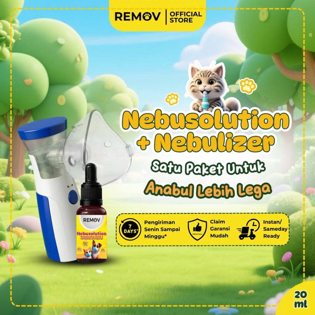 Terapi nebu anjing kucing Remov Nebusolution nebulizer