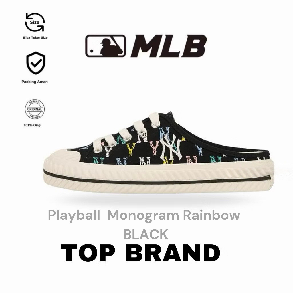 MLB NY Yankees Playball Mule Monogram Rainbow Black Original 100%