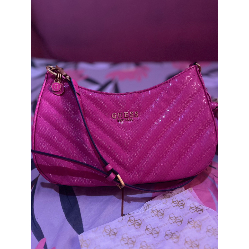 preloved guess jania shoulder bag pink