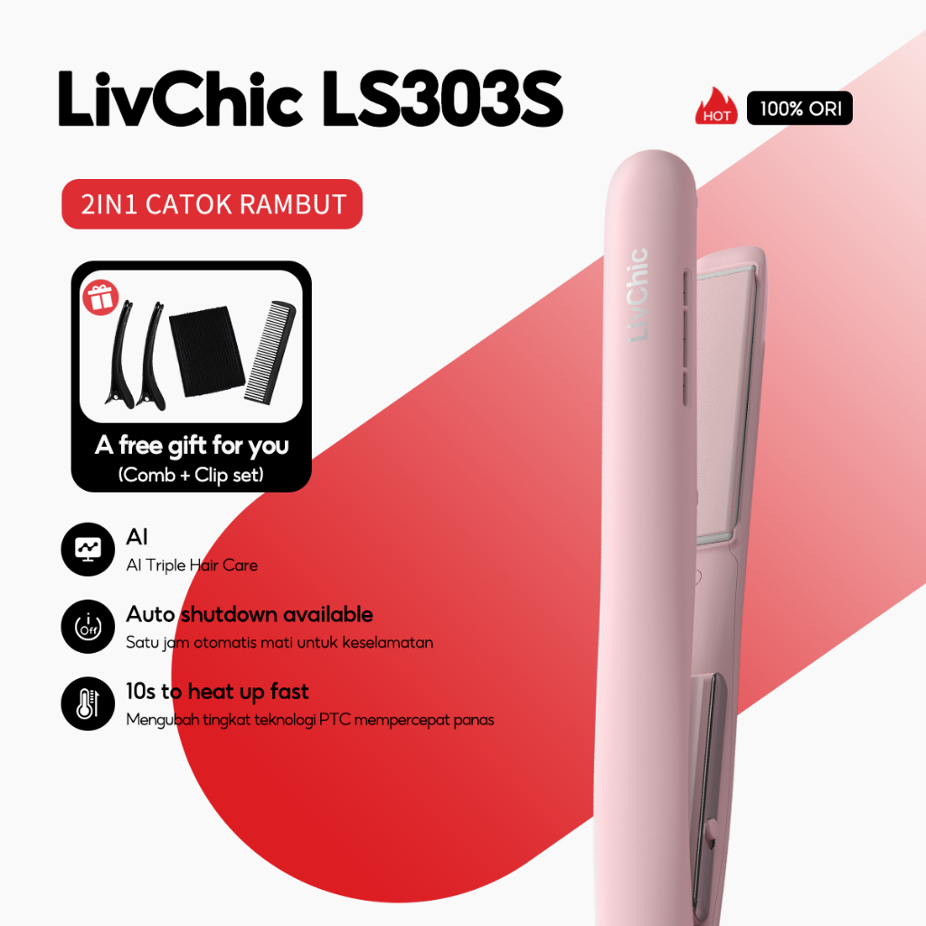LivChic 2IN1 LS303S LS303 PRO Catok Rambut 45MM Panel Meluruskan Keriting Alat pengeriting rambut