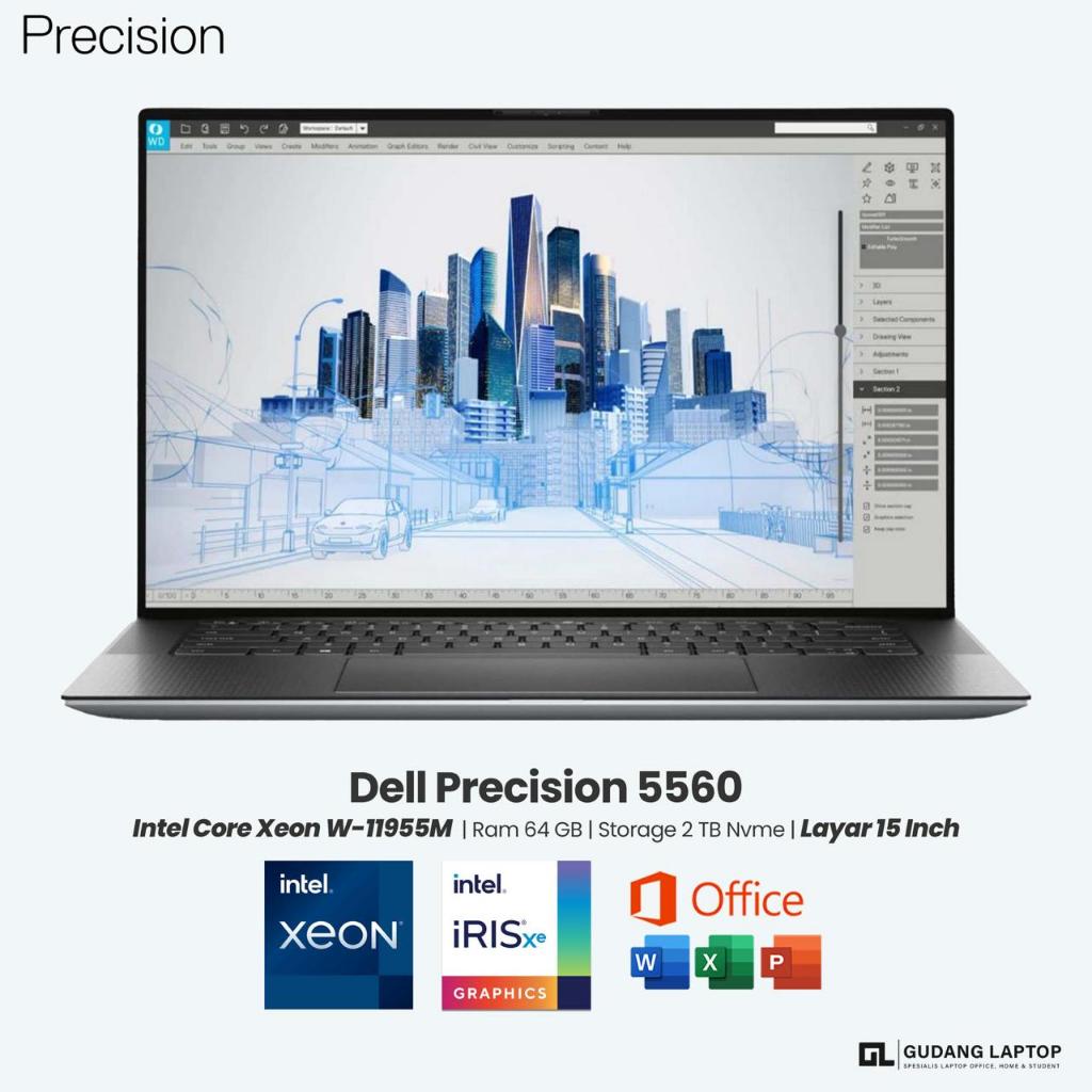 Laptop Workstation Dell Precision 5560 Intel i7 Gen 11 Ram 64 GB SSD 2 TB GPU Nvidia Quadro T1200 4 