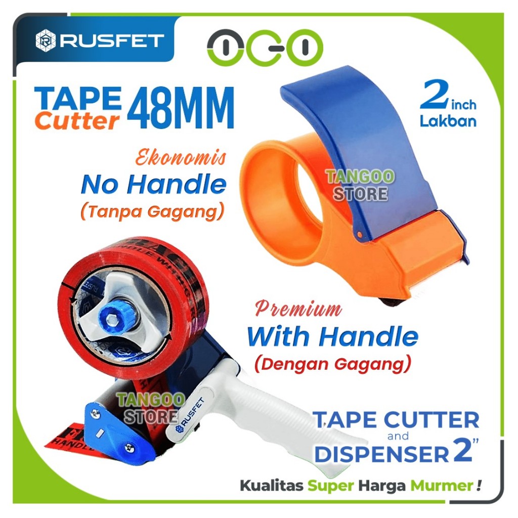 Tape Cutter Dispenser Handle Rusfet ukuran Lakban 45mm 48mm (2inch) - Alat Pemotong Lakban Ekonomis