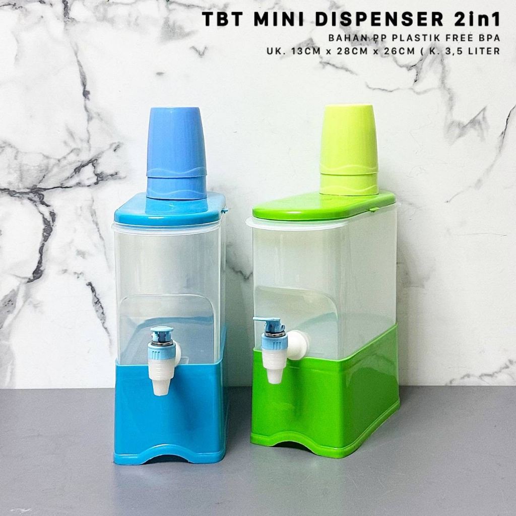 Mini Dispenser 3,5 Liter Dengan 2 Gelas Minum Dengan Keran Tempat Penyimpanan Air Bening