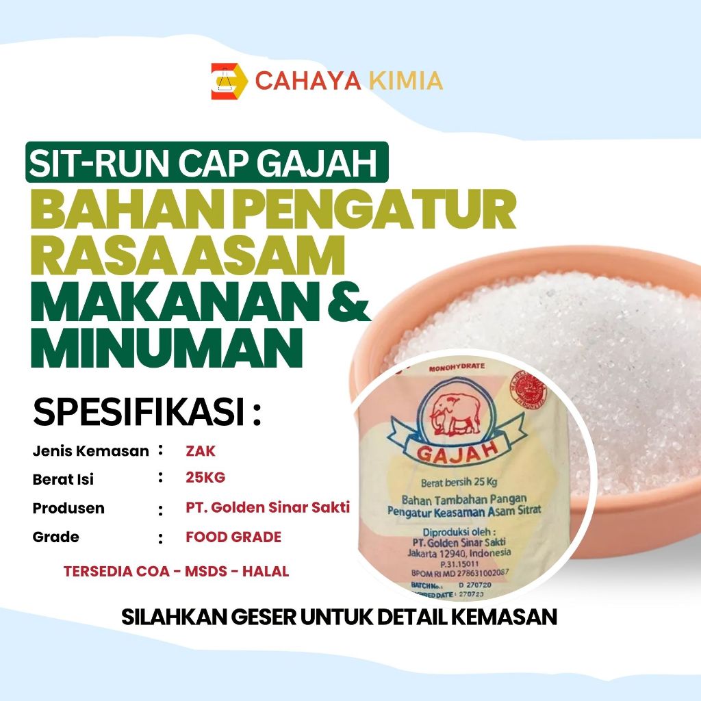 Sitrun Cap Gajah Pengatur Rasa Asam / Pengatur pH Serbaguna untuk Makanan & Minuman - 25KG