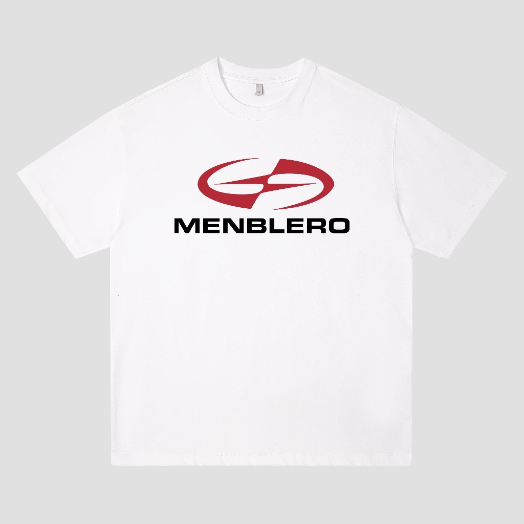 Kaos Oversize Unisex Premium MENBLERO Logo Emblem Futuristik dengan Desain Simbol Merah dan Typograp