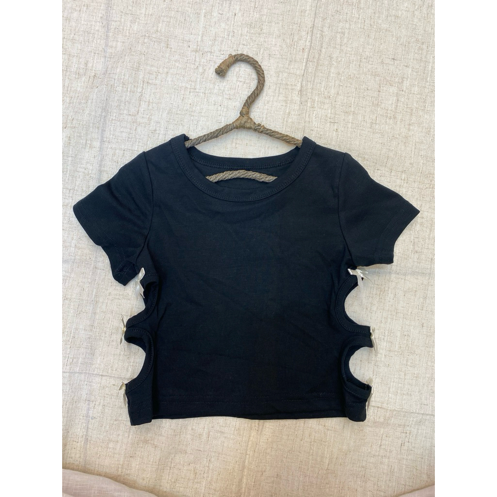 Black Crop Tee kaos hitam anak perempuan 2-7tahun 288290