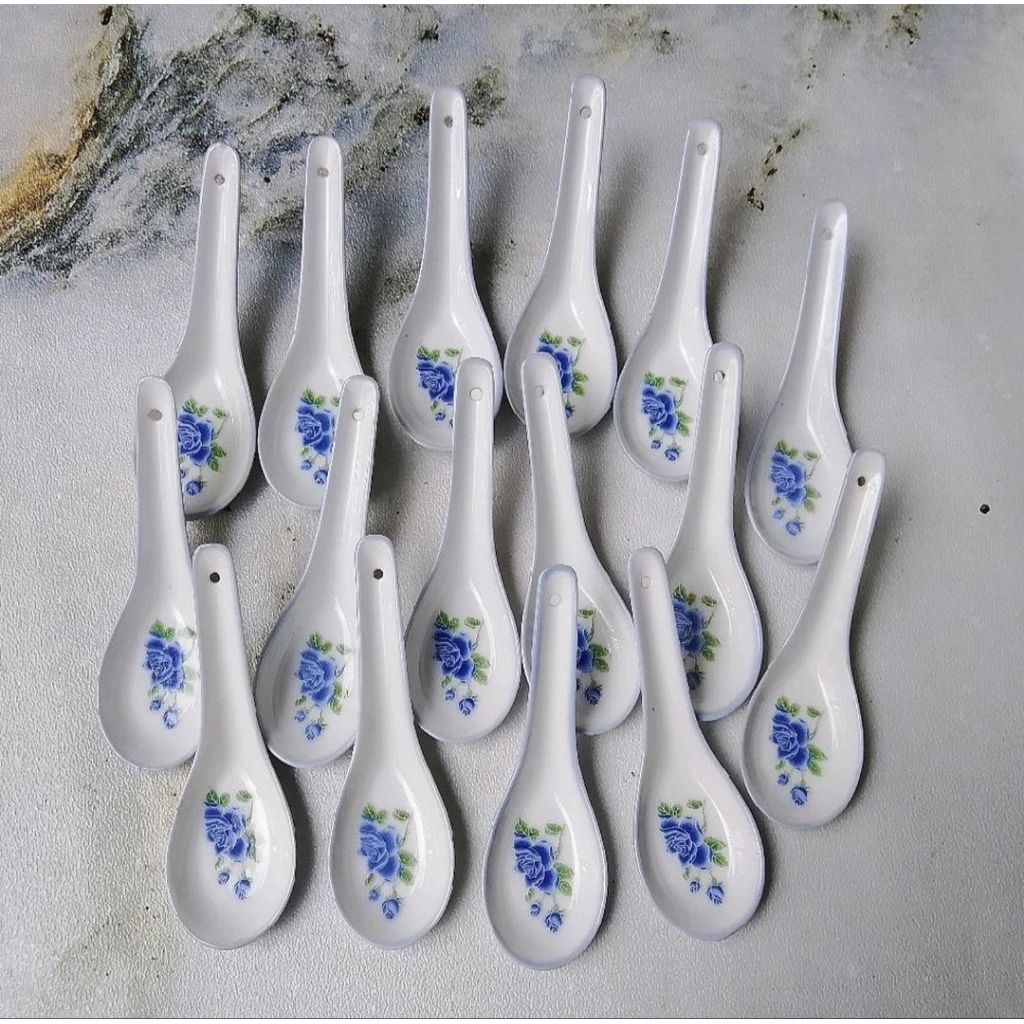 Sendok bebek keramik motif bunga biru 16pcs