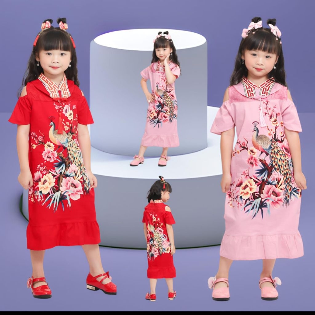 Dress batik Cheongsam anak motif batik Chinese batik Imlek