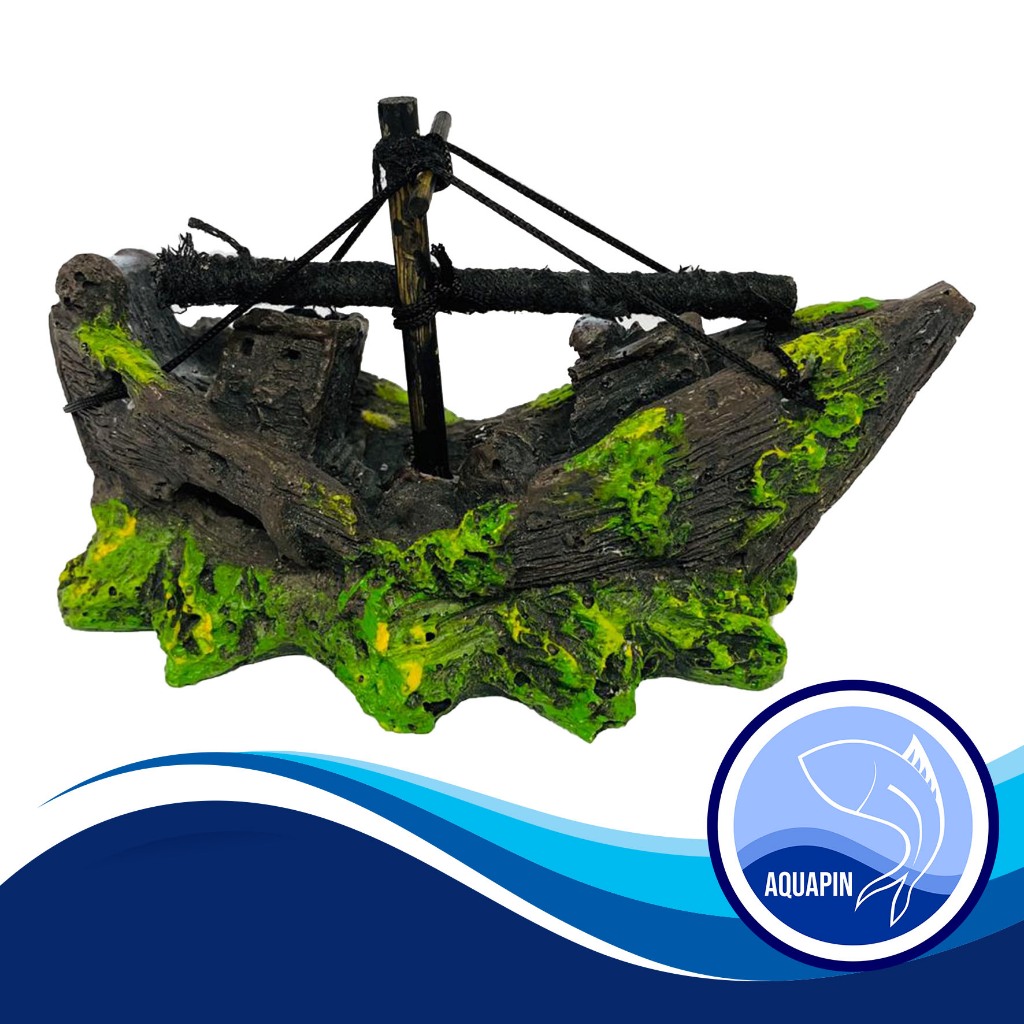 hiasan aquarium kapal karam tenggelam berlumut model terbaru f7347