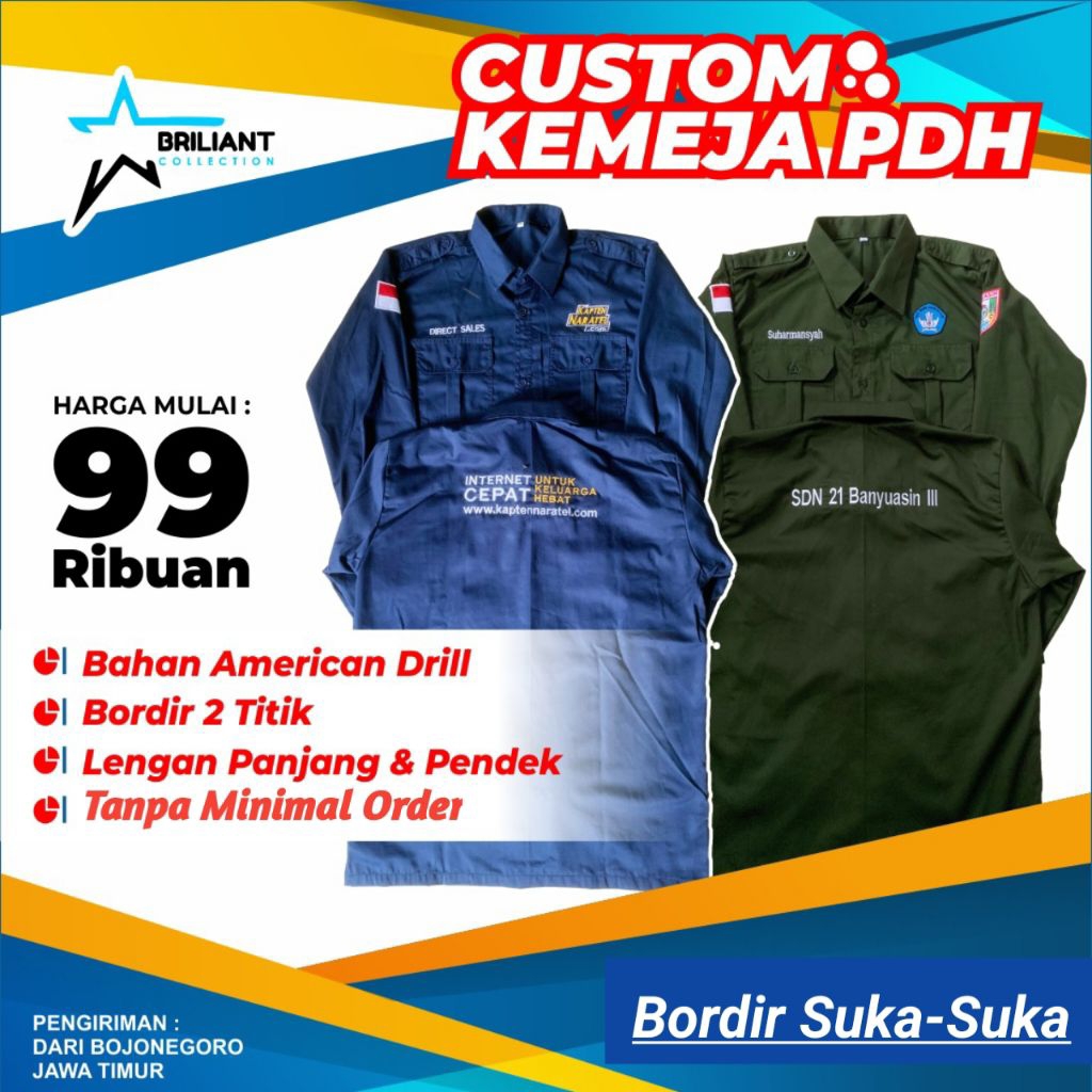 Seragam Kerja PDH / PDL Bordir Satuan Harga Grosir Kemeja Kampus Organisasi Baju Kantor Harian Murah