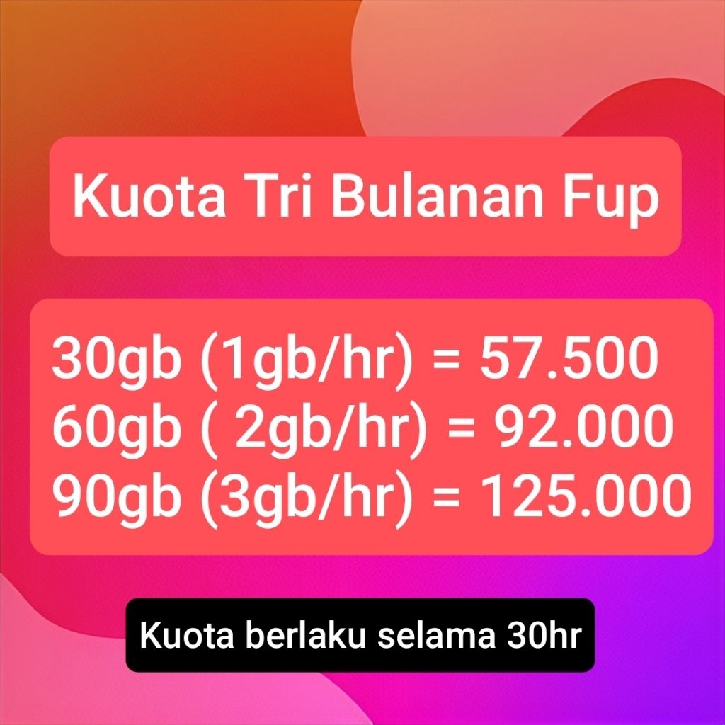 Kuota Tri FUP Bulanan unlimited Murah