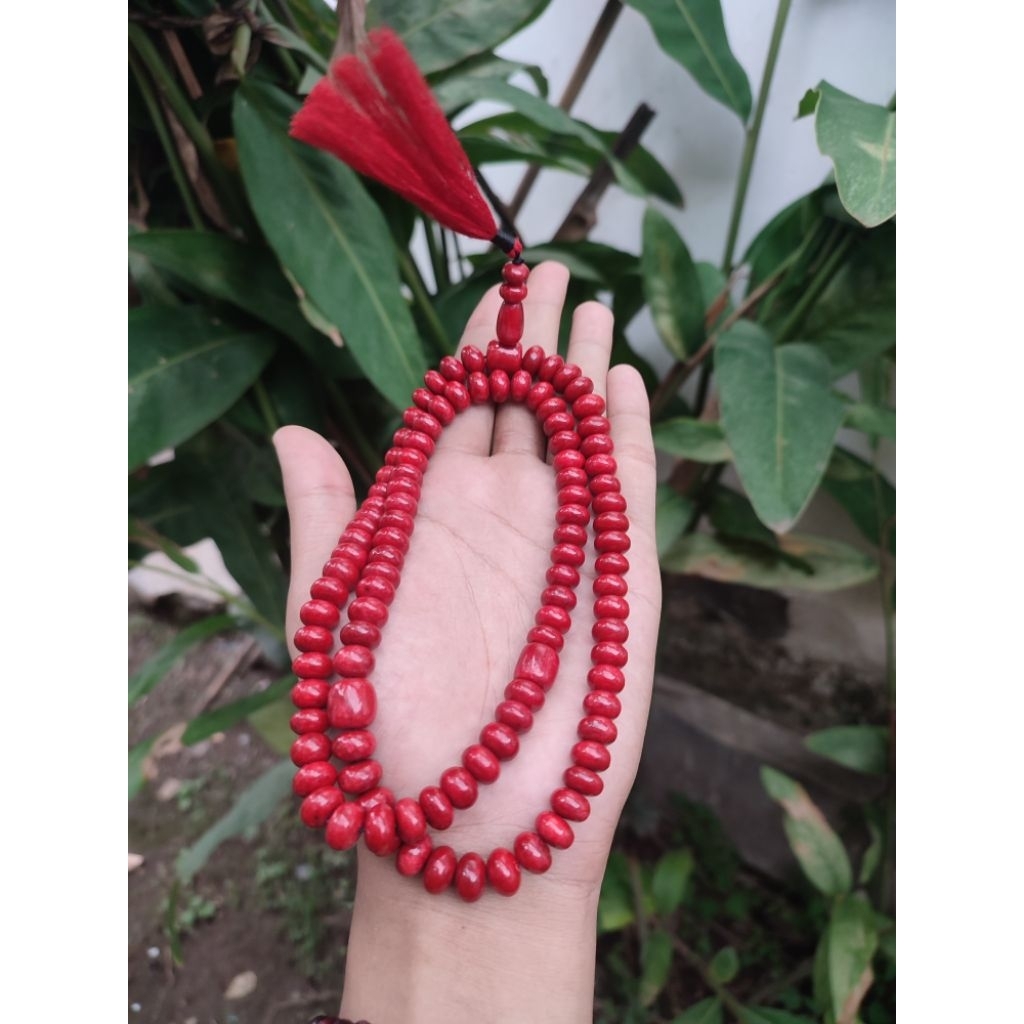 Tasbih Batu Marjan / Red Coral Model Butiran Mentos Diameter 10 mm Original