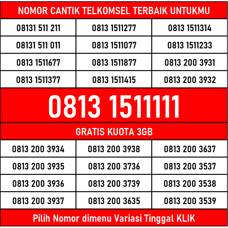Nomor Cantik Kartu Perdana Telkomsel 5G Bonus 3GB TB12