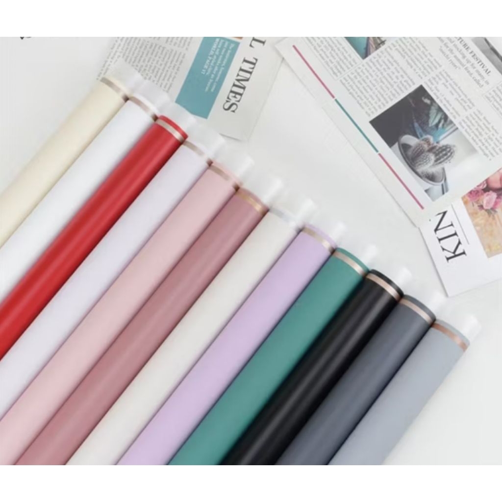 Cellophane Frame Gold Line Transparan - Kertas Buket List Gold Transparan - Flower Wrapping Paper Fr