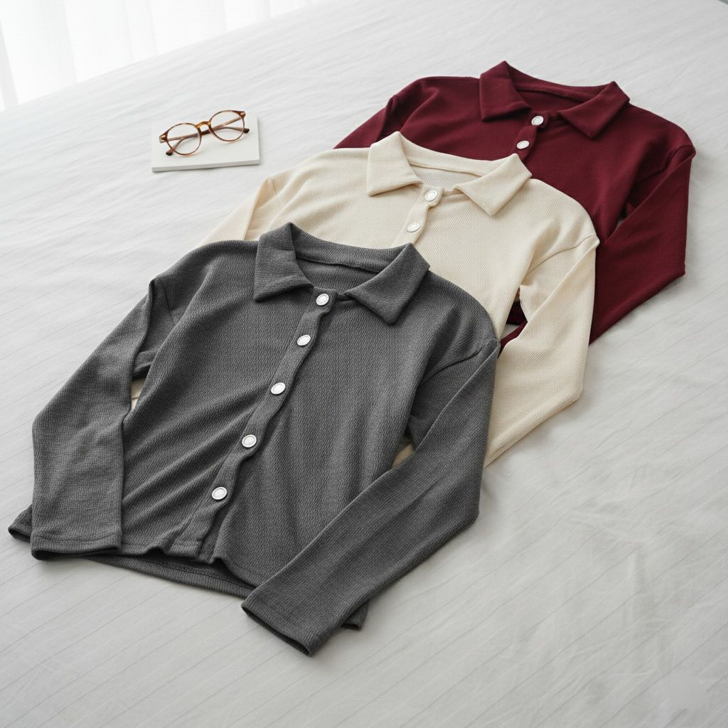 POLO KNIT CARDIGAN | Polo Knit Cardigan Wanita Korean Style