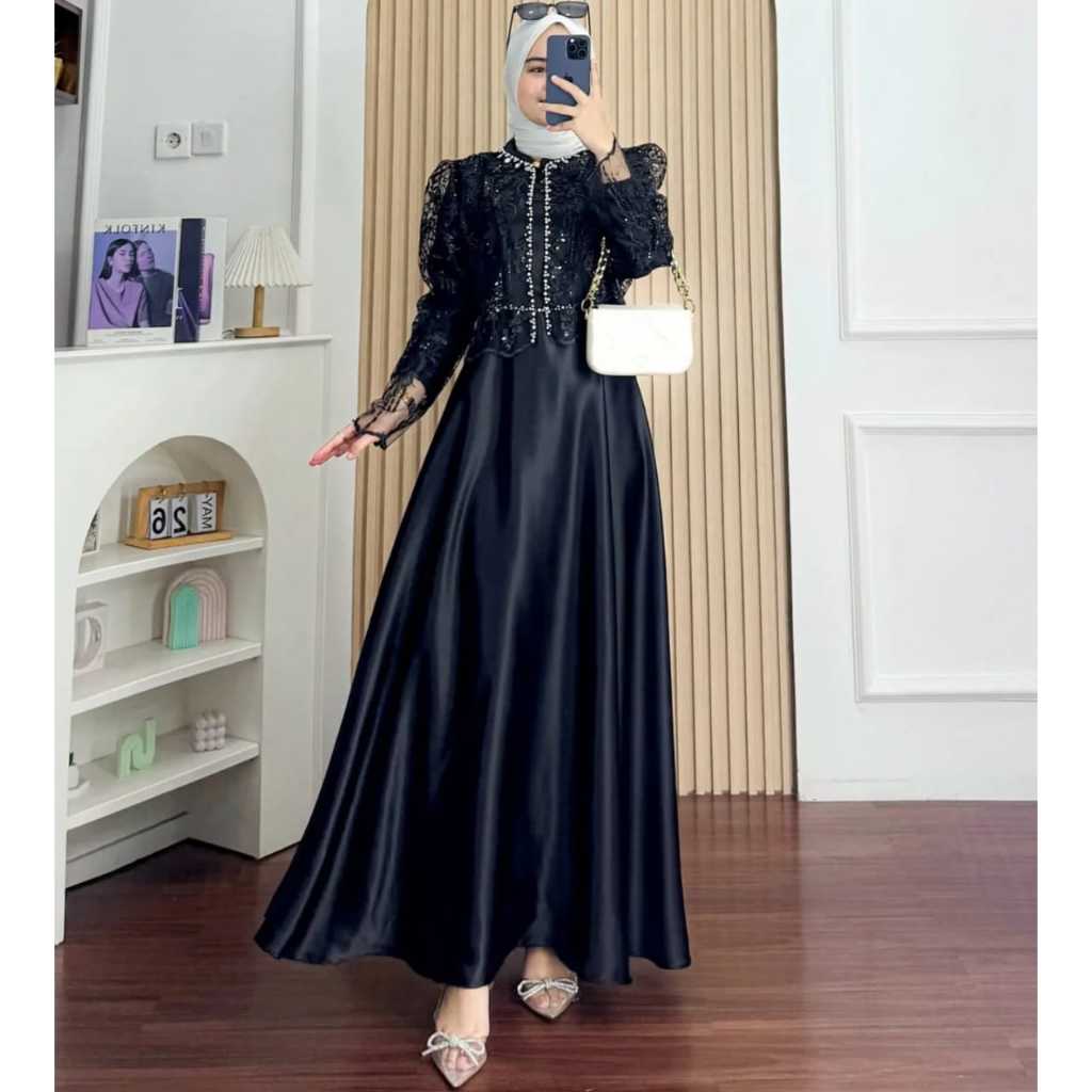 Gamis Brukat Premium Sakura Dress Silk Mix Payet Gamis Wanita Untuk Pesta Mewah Ukuran Jumbo