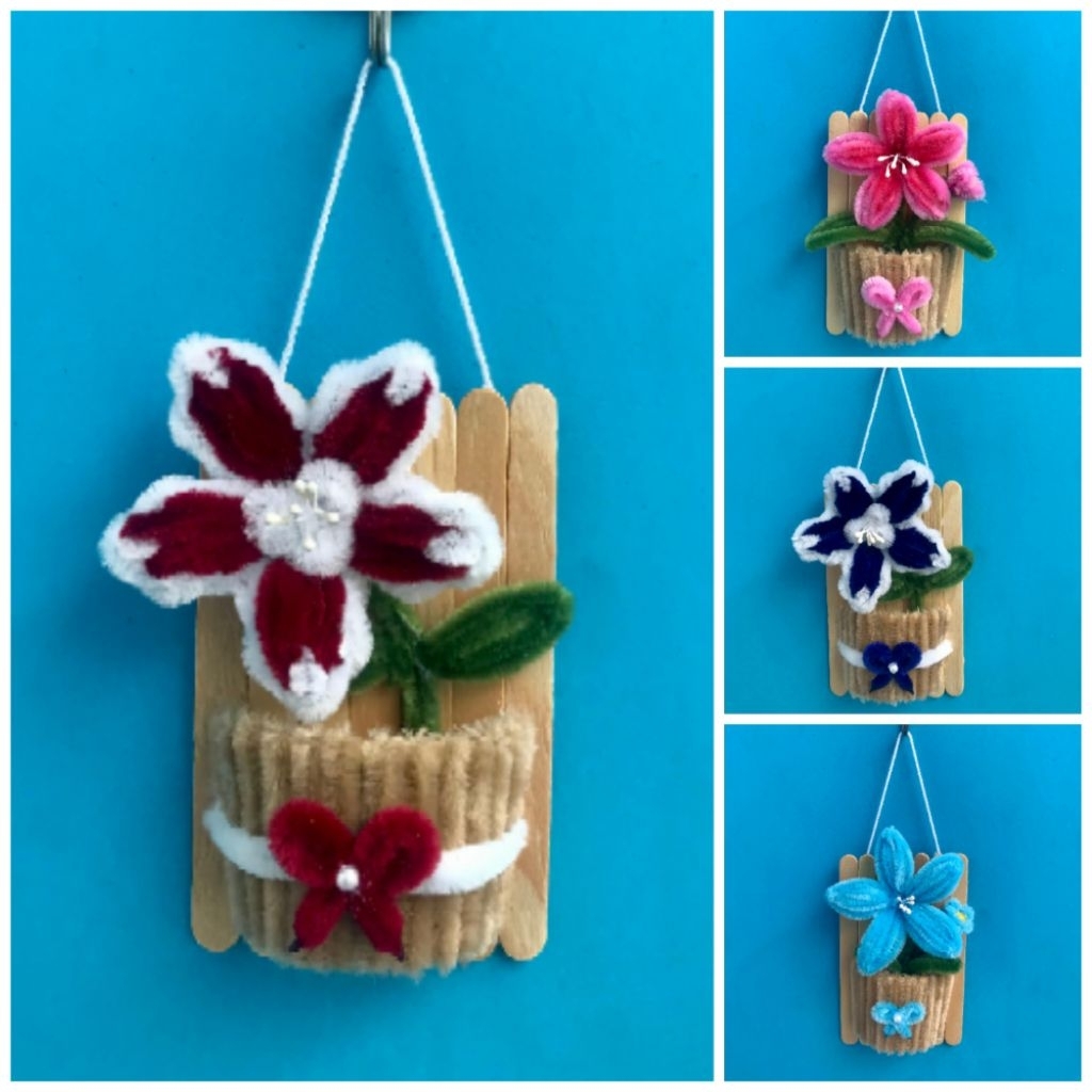 Gantungan Stick Bunga Kawat Bulu, Hiasan Dinding Bunga