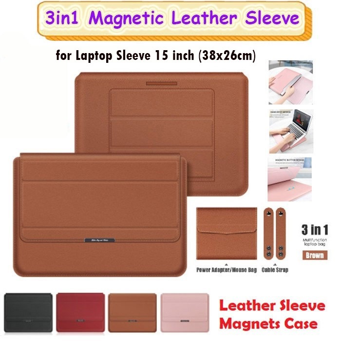Tas Laptop Lenovo Legion 5 5i 15 15.1 inch LEATHER SLEEVE MAGNETS CASE 3in1 LAPTOP STAND SLIM COVER 