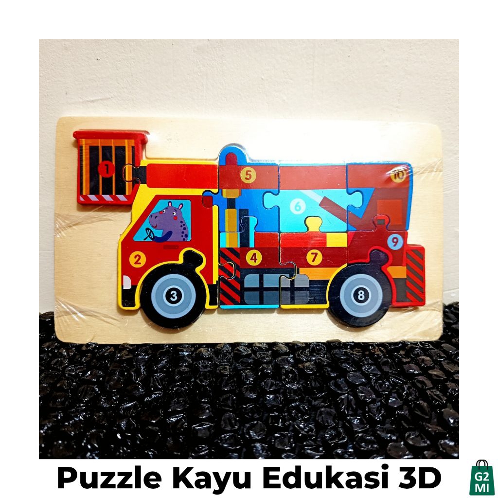Mainan Puzzle Edukasi Anak Kayu 3D Timbul Transportasi Besar Chunky Wooden Toys Montessori Karakter 