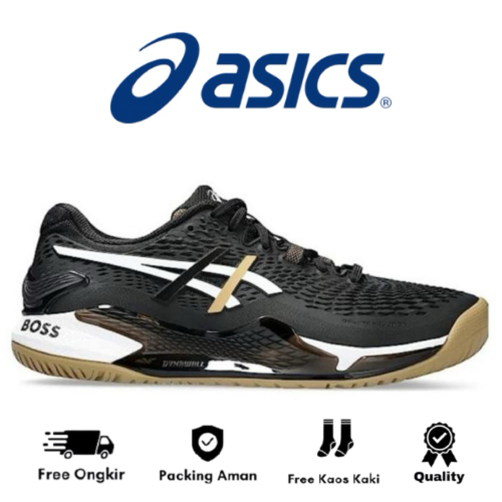 Sepatu Tenis Or Padel Shoes Asics Gel Resulution 9 BOSS Black/Camel Tenis Shoes