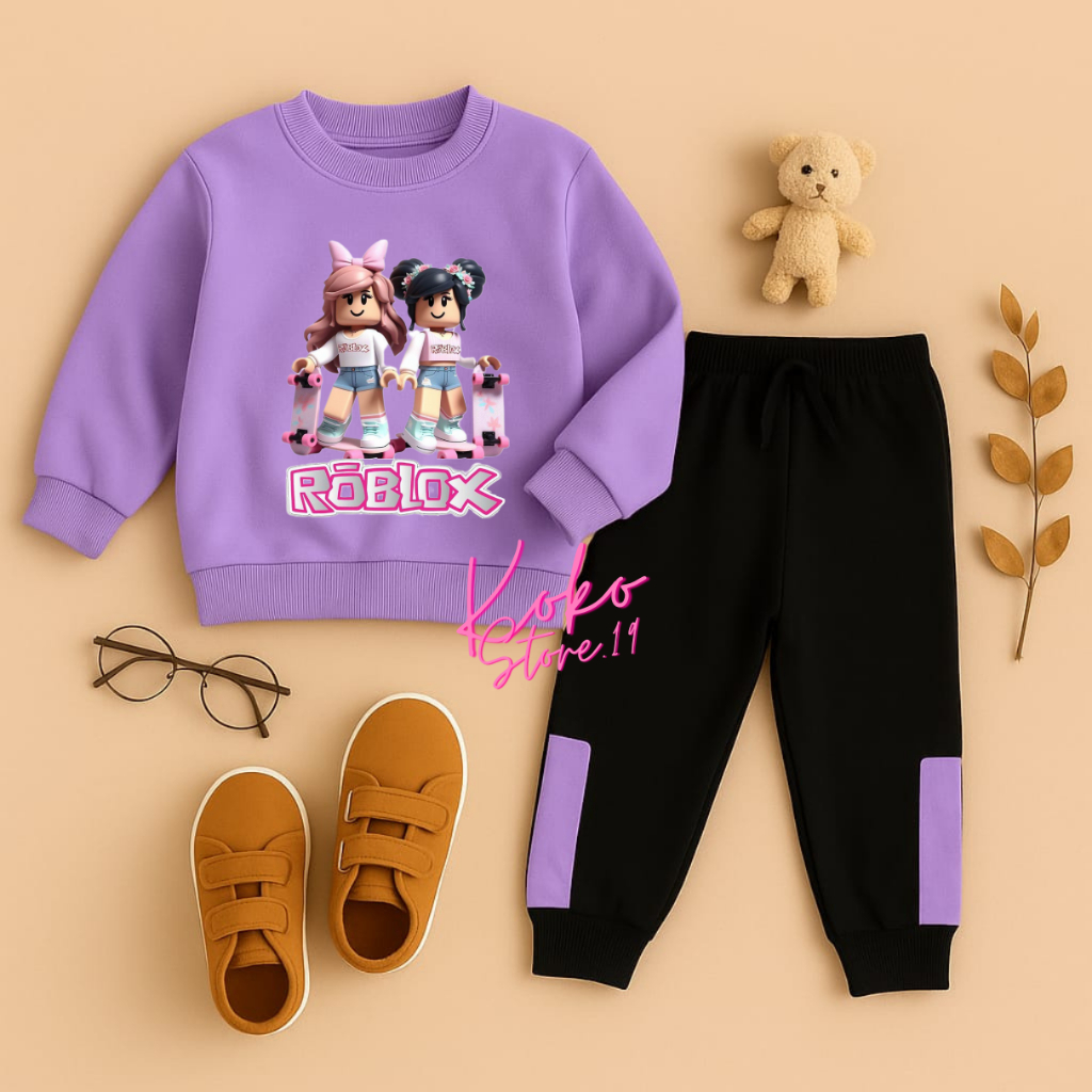 Setelan Anak Roblox Set Baju Tidur Perempuan Usia 2-8 Tahun