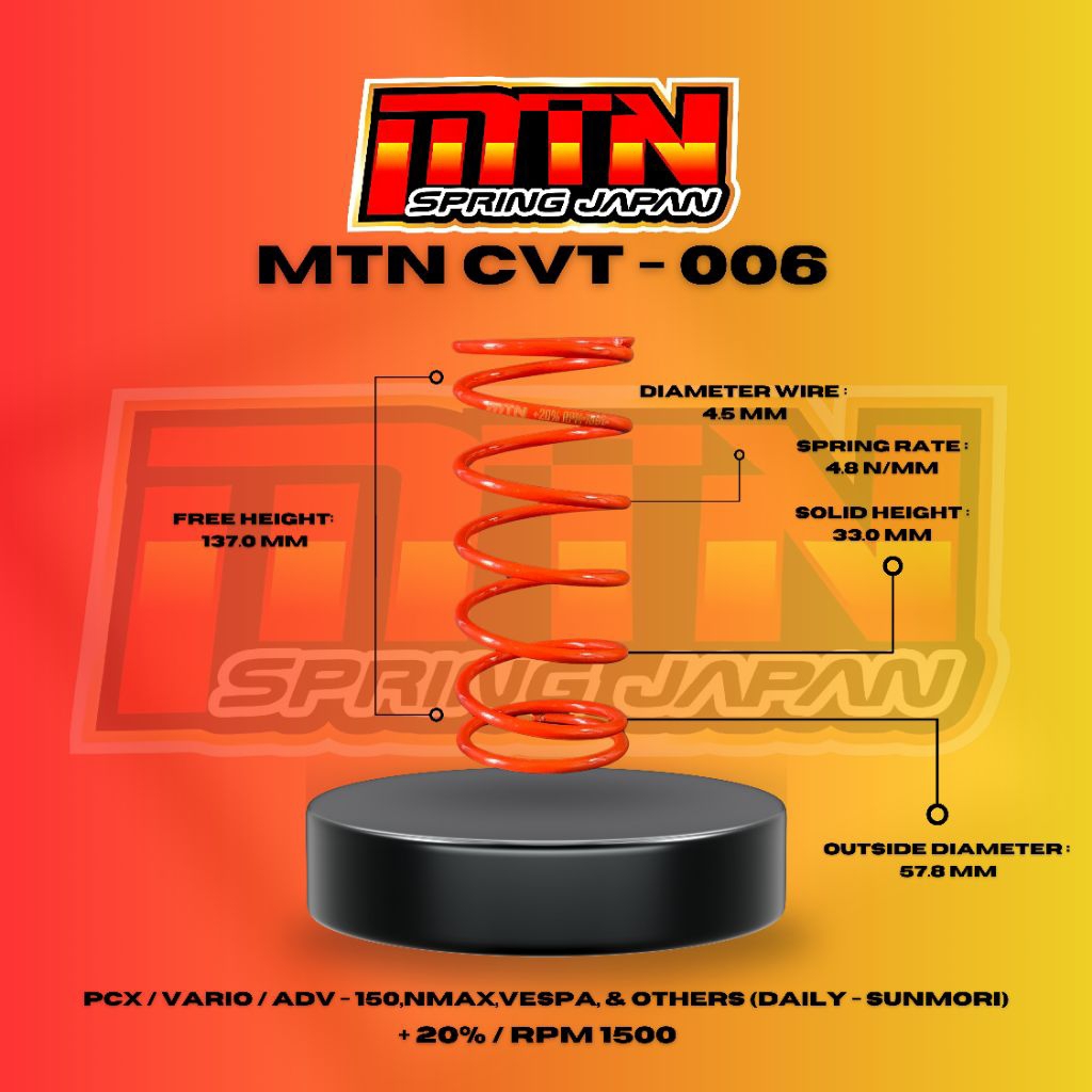 MTN SPRING JAPAN, CVT 006-1500, PCX, VARIO, ADV 150, VESPA, NMAX, OTHERS ( DAILY SUNMORI )
