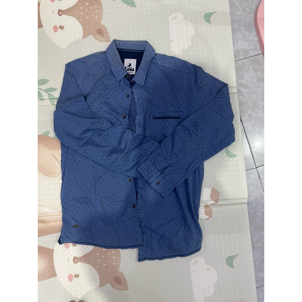 Kemeja Casual Pria Size L - Lois Jeans Original Spain Biru Dot Polka – 100% Cotton