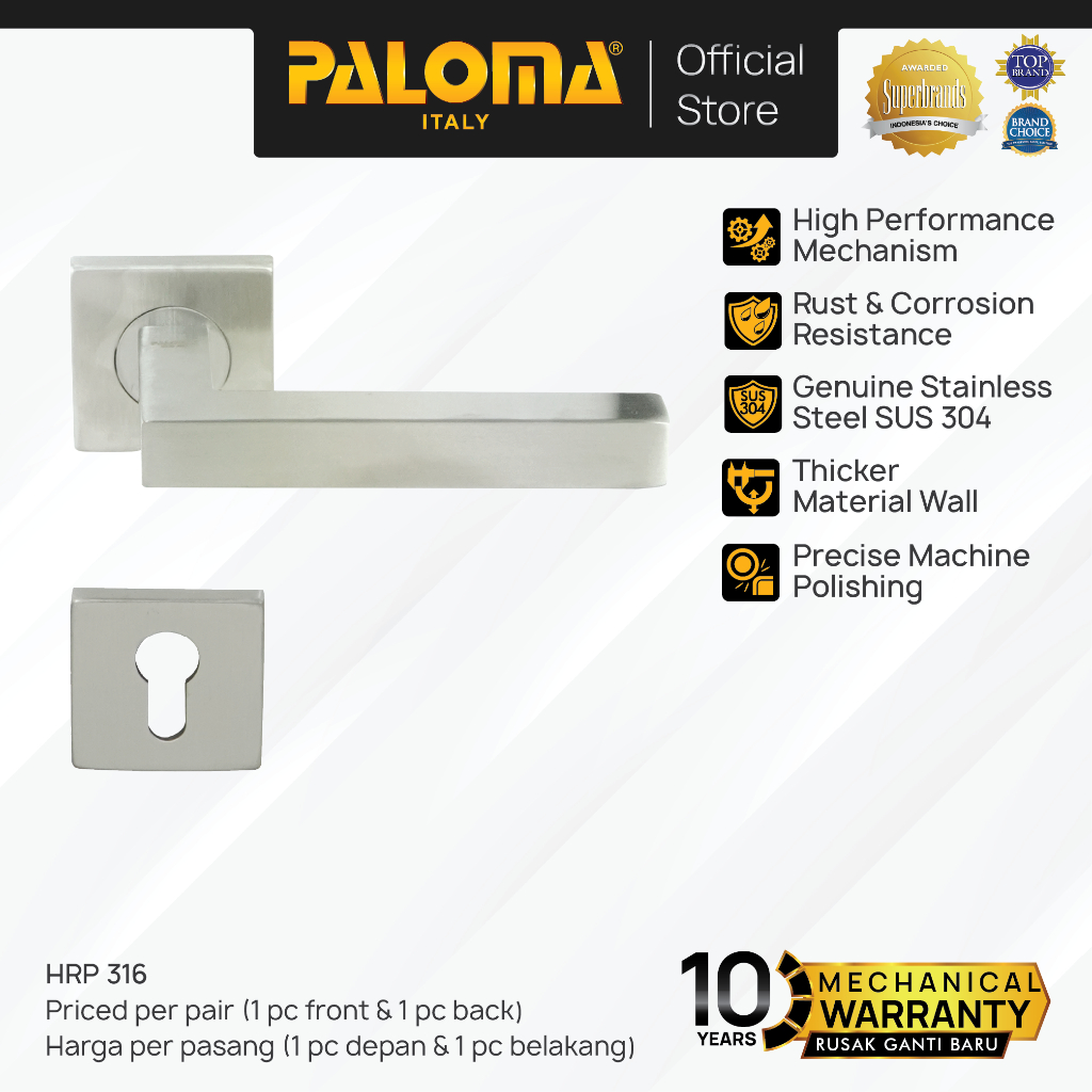 PALOMA HRP 316 Handle Pintu Roses Stainless Steel SUS 304 Lever  Gagang Door Chrome Krom