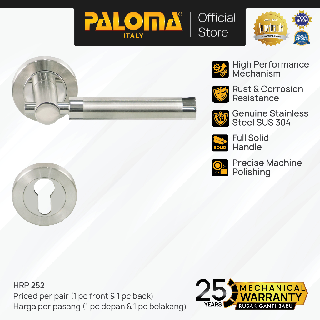 PALOMA HRP 252 Handle Pintu Roses Solid Stainless SUS 304 Lever Gagang Door Chrome Krom