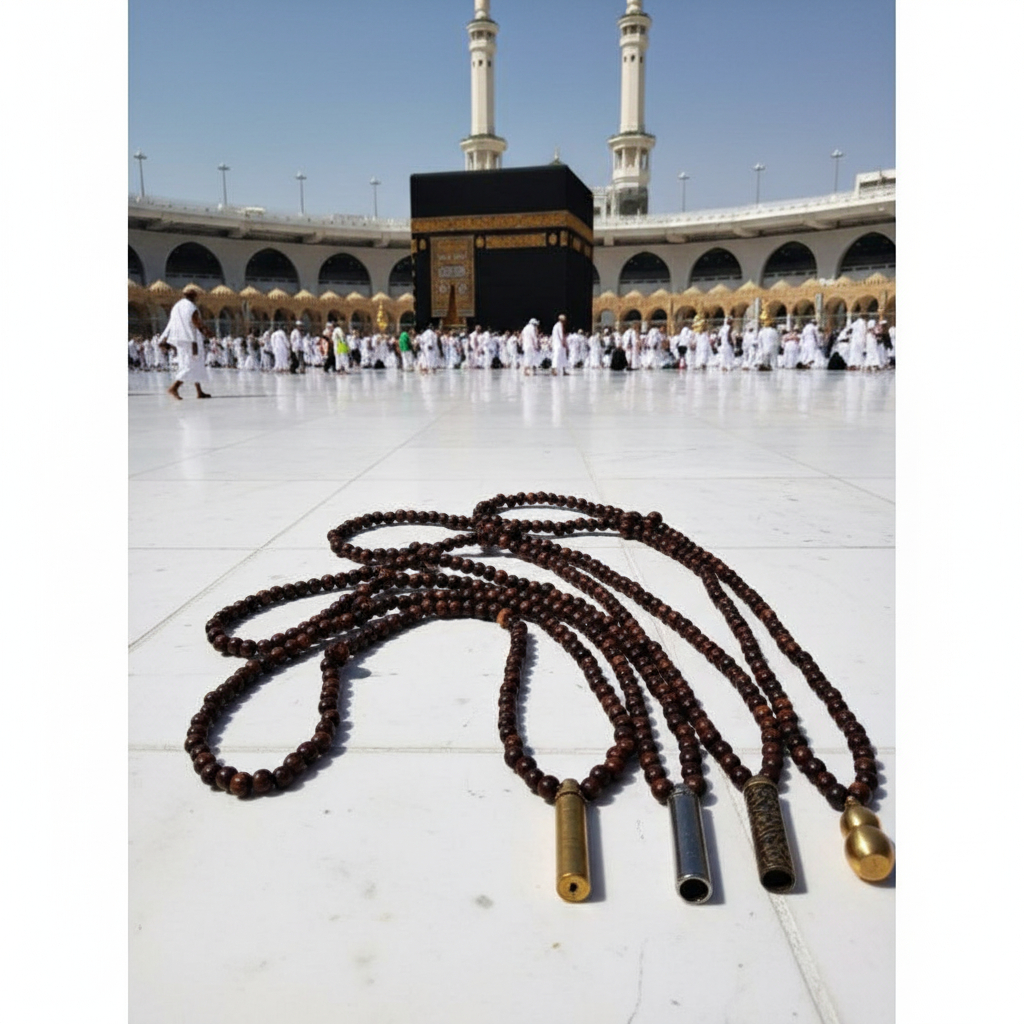 KALUNG TASBIH 99 BUTIR KAYU STIGI LIONTIN TABUNG KUNINGAN