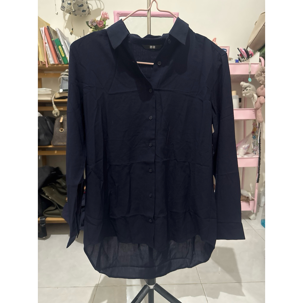 preloved uniqlo navy rayon shirt