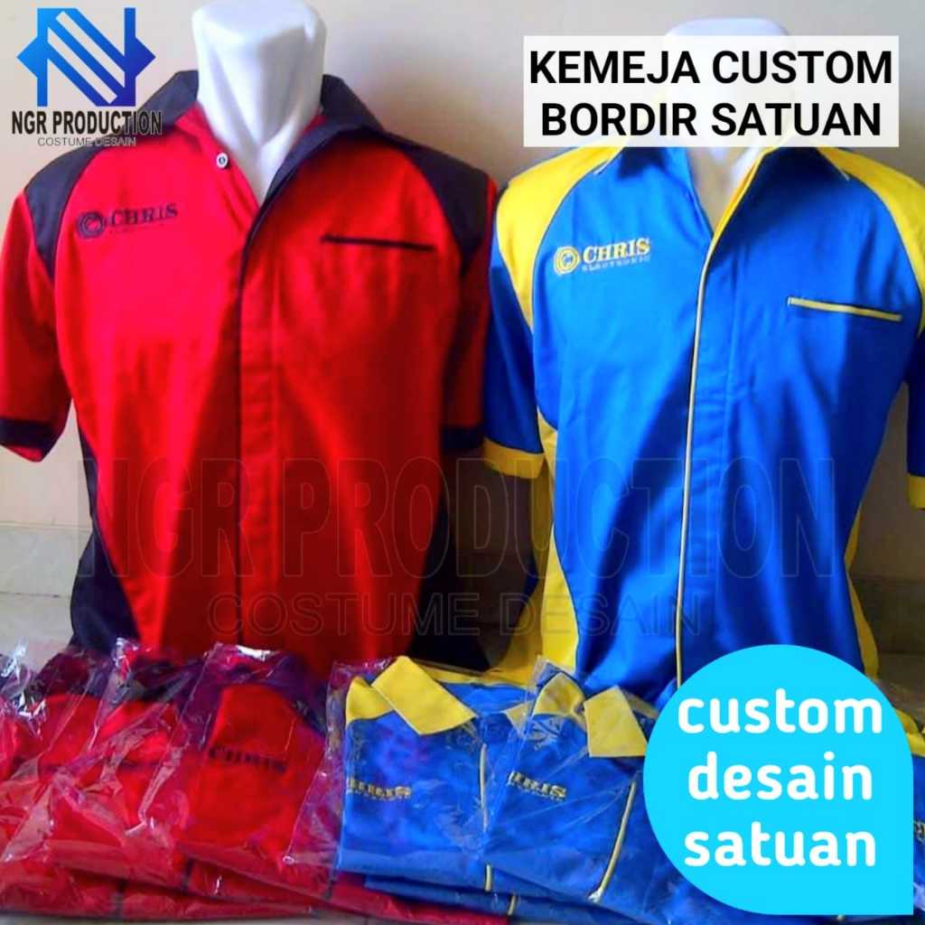 kemeja custom bordir satuan lengan panjang seragam kerja komunitas