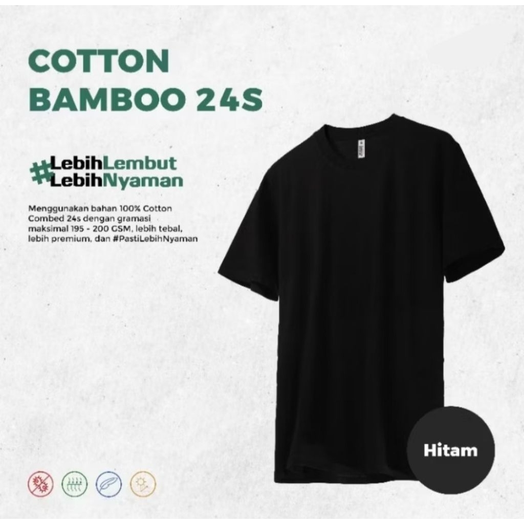 Kaos Polos Katun Bambu 24S / Kaos Polos Cotton Bamboo