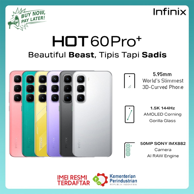 Infinix Hot 60 Pro+ 8/256GB - Up to 16GB Extended RAM Helio G200 6.78 inch 1.5k AMOLED 50MP GARANSI 
