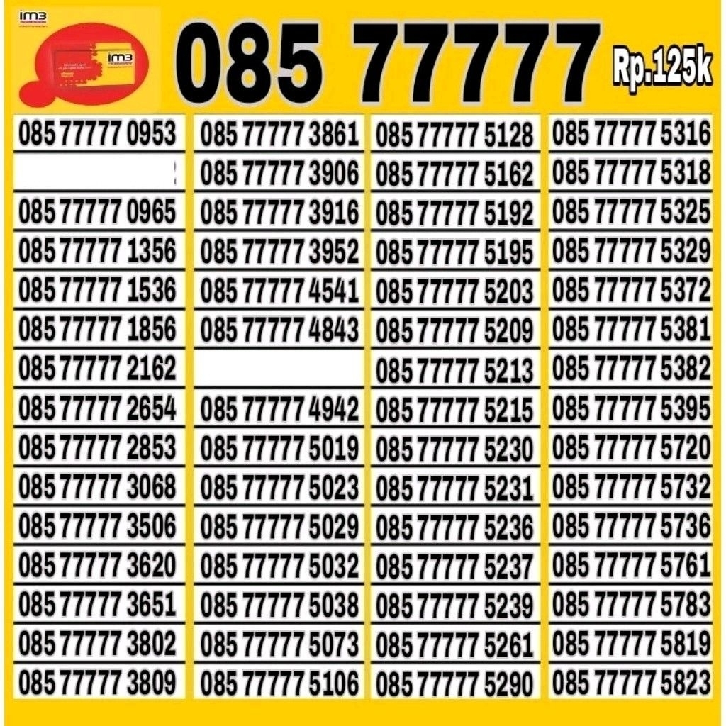 NOMOR CANTIK INDOSAT IM3 4G LTE 77777 - O85 77777