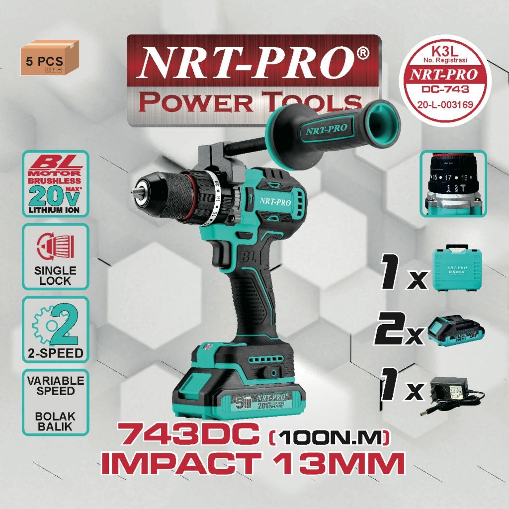 NRT PRO 743 DC 743DC IMPACT DRILL CORDLESS 13 MM BOR BATRE 13 MM