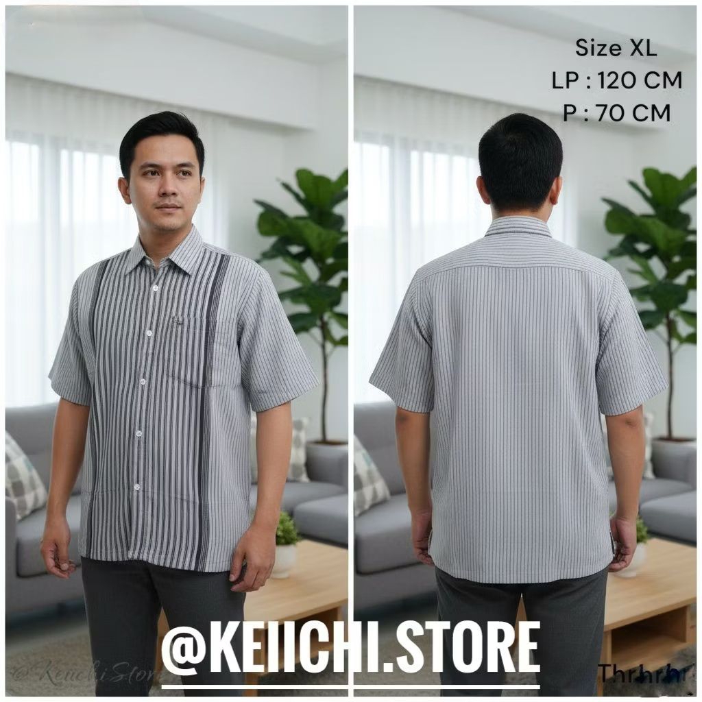 Kemeja lengan pendek Pria – YOBEL Abu | Size L-XL